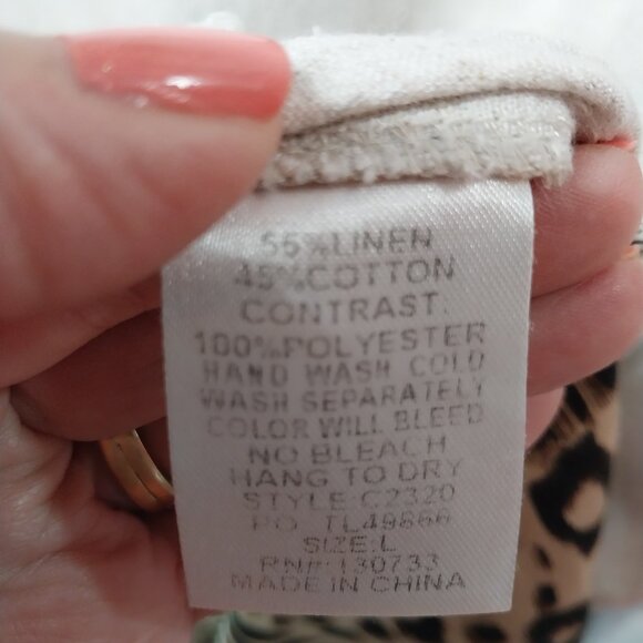 3535 Size Large Umgee Animal Print Linen High Low Dress with Fringe. - Picture 6 of 6